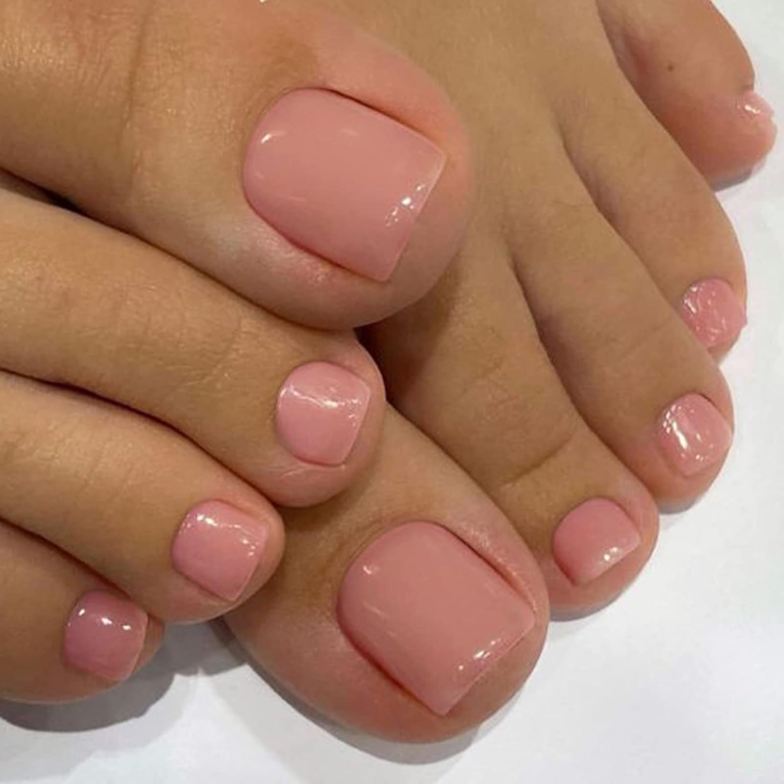 24pcs Press On Toes Nails Pure Pink Fake Toenails Full Cover Short Glue On Toe Nails Glossy Minimalist Design Acrylic Toe Nails Summer Pink False Toe Static Nails For Women Toes Nail Decorations - Image 5