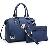 Dasein Women Barrel Handbags Fashion Satchel Bags Top Handle Shoulder Purses Vegan Leather Work Tote