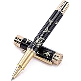Urhomefull Black Rollerball Pens-Luxury Pens for Women Men, 24K Gold Trim Elegant Pen, Executive Gift Pen Set for Office Graduation Business Nice Roller Ball Pens