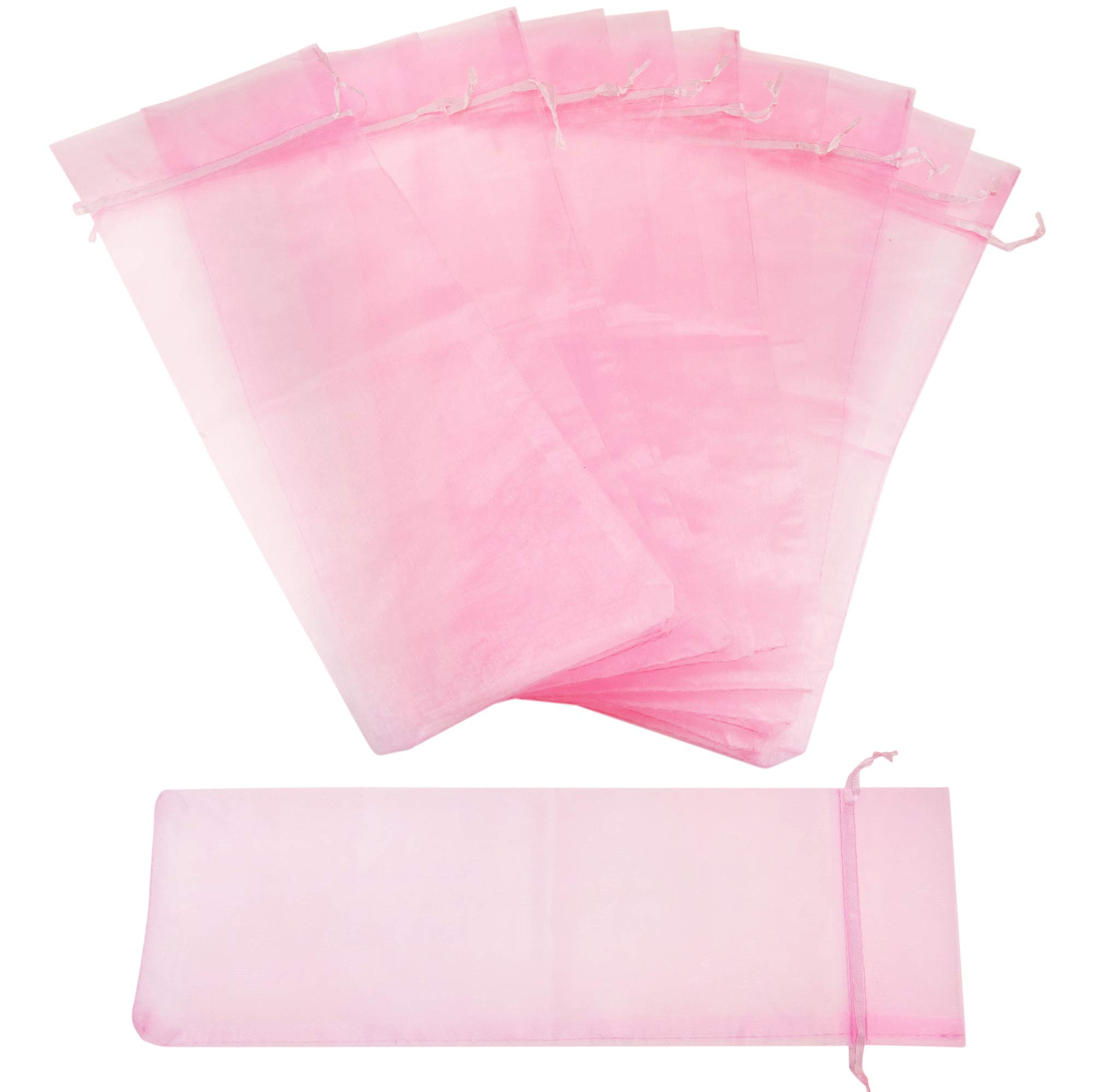FiveSeasonStuff Organza Bags for Wine Bottles Wedding Favours Gift Bags Birthday Party Gift Wrapping Candy DIY 10 Pouches (14cm x 37cm, Pink)
