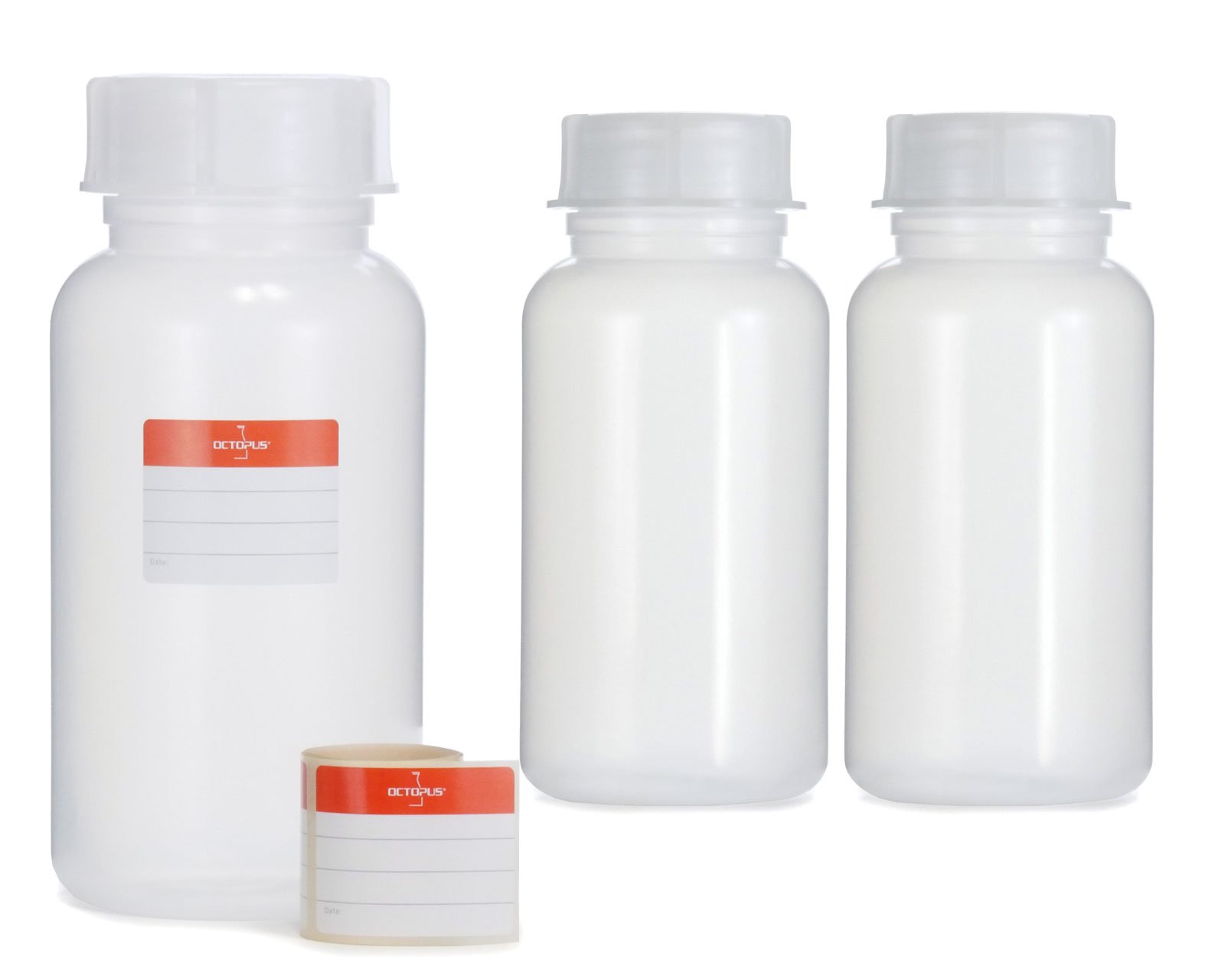 3x Wide-Neck Bottles Made of LDPE with Screw Closure, Chemical Bottle, Laboratory Bottle with Lid as Storage Container for Laboratory, Kitchen or Hobby, transparent, 3x 1000 ml