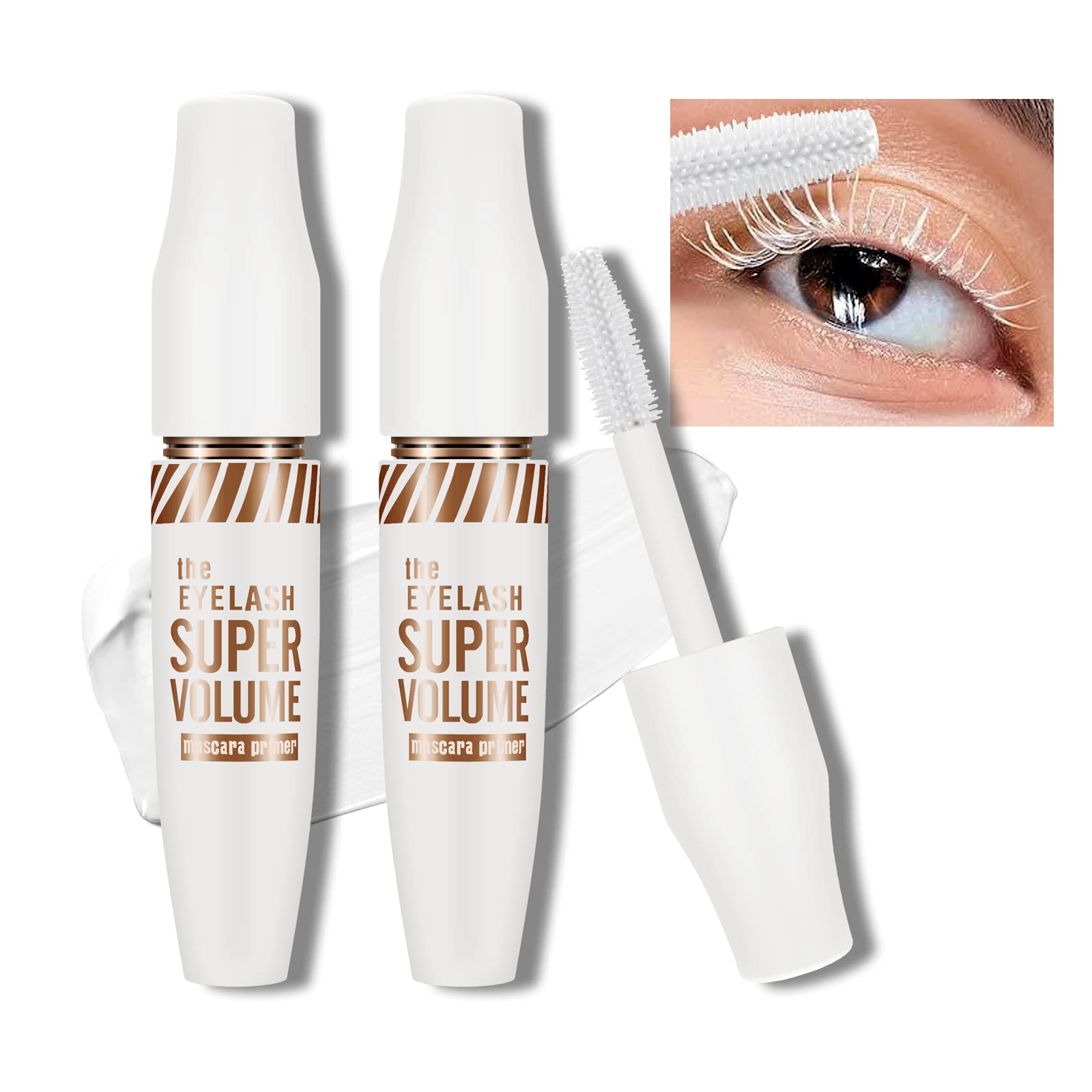 KYDA White Mascara Lash Primer, Waterproof Thick Fiber Mascara, Volumizing and Lengthening Charming Lashes, Care Lash primer, No Clumping, for Girl, Eye Makeup.