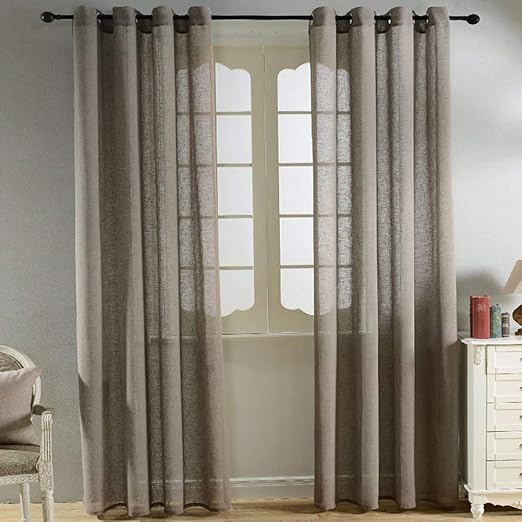 Top Finel Solid Linen Curtain Textured Design Eyelet Net Window