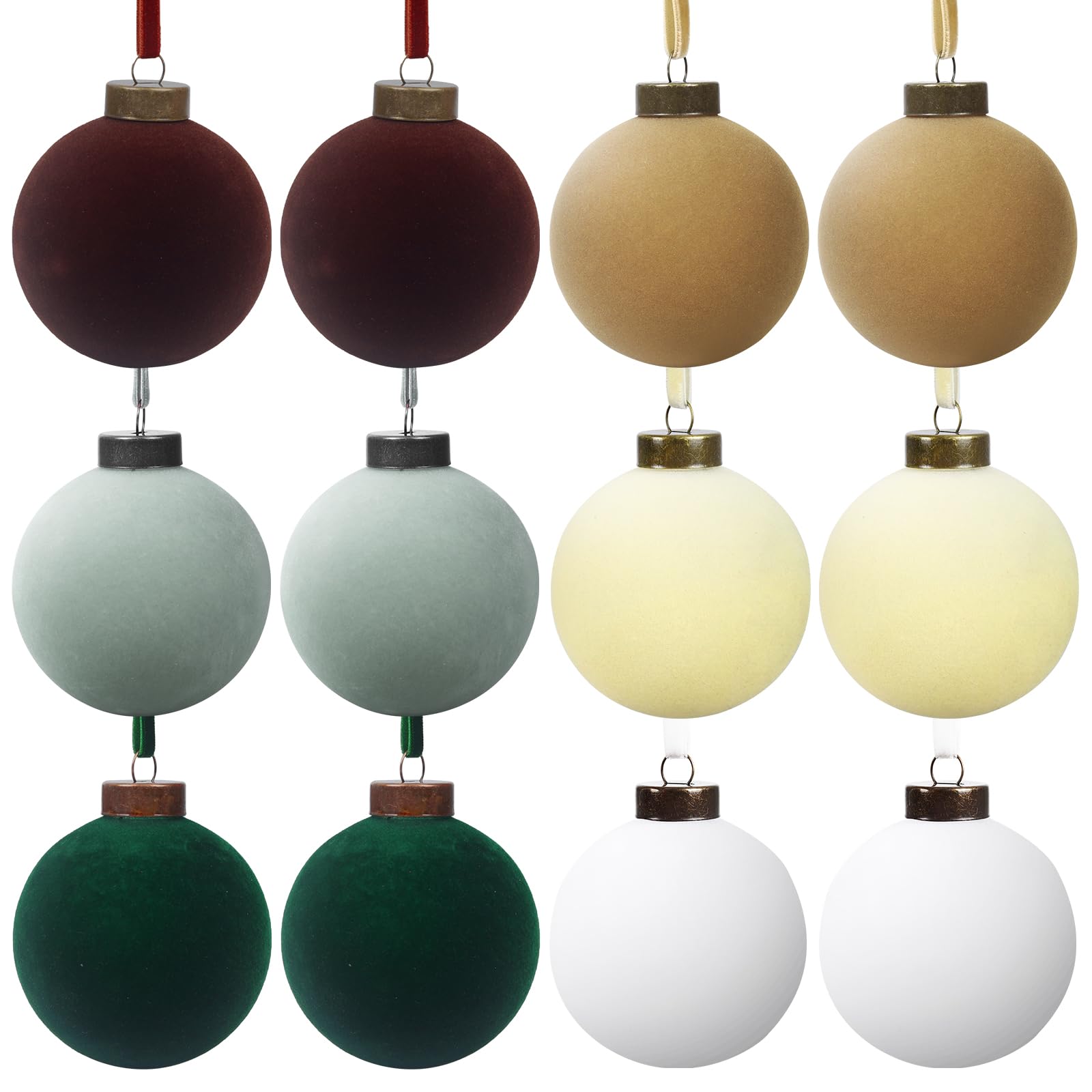 Photo 1 of 12 Pcs Velvet Christmas Balls Bulk Shatterproof Plastic Christmas Tree Decorations for Decorative Hanging Baubles (12, Coffee?White?Haze Blue?Beige?Blackish Green?Khaki, 3.94Inch)