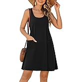 Besshopie Womens Summer Dresses U Neck Sleeveless Sundresses Beach Vacation Cover Up Tank Dress with Pockets
