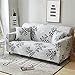 HOTNIU Stretch Sofa Cover Printed Couch Covers Loveseat Slipcovers for 2 Cushion Couches Sofas Elastic Universal Furniture Protector with 1 Pillowcase (Small, Cyan Grey Leaves)