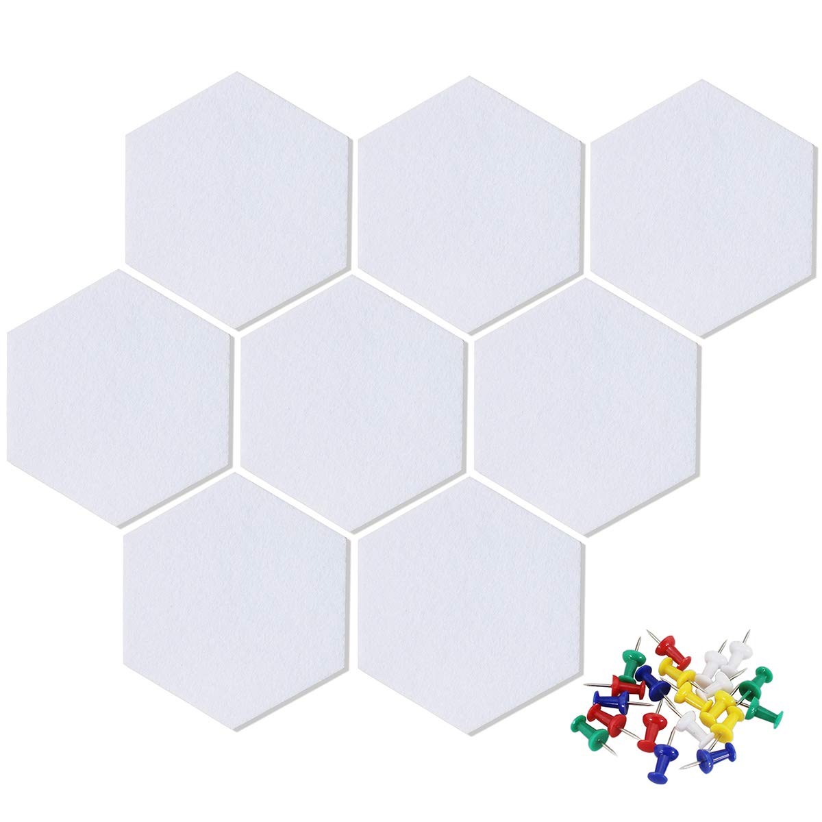 3Felt Hexagon Bulletin Board with 20 Pins, Pack of 8 Self Adhesive Notice Boards for Home Office Kitchen, DIY Pin Board Wall Tiles for Photos Memos