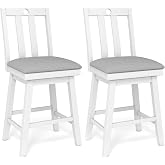 GIANTEX 25" Bar Stools Set of 2, Swivel Counter Height Bar Chairs with Padded Seat, Rubber Wood Frame, Slatted Backrest, Upholstered Modern Barstools for Kitchen Island, Restaurant, Cafe