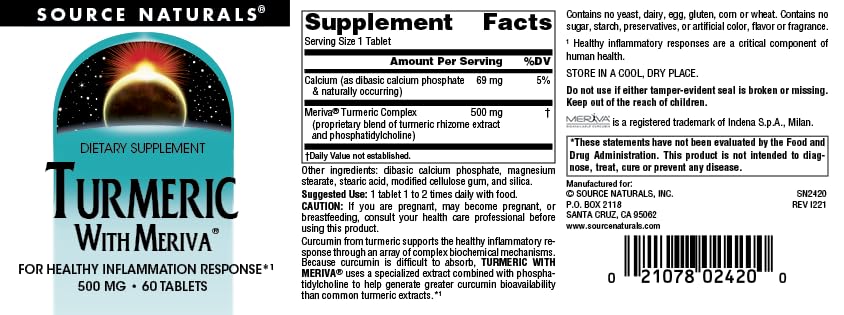 Source Naturals Turmeric with Meriva for Healthy Inflammatory Response* - 500mg, 60 Tablets