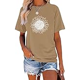 MaQiYa Womens Cute Sunflower Graphic Printed Tee Shirts Vintage Short Sleeve Cotton Shirts Tops