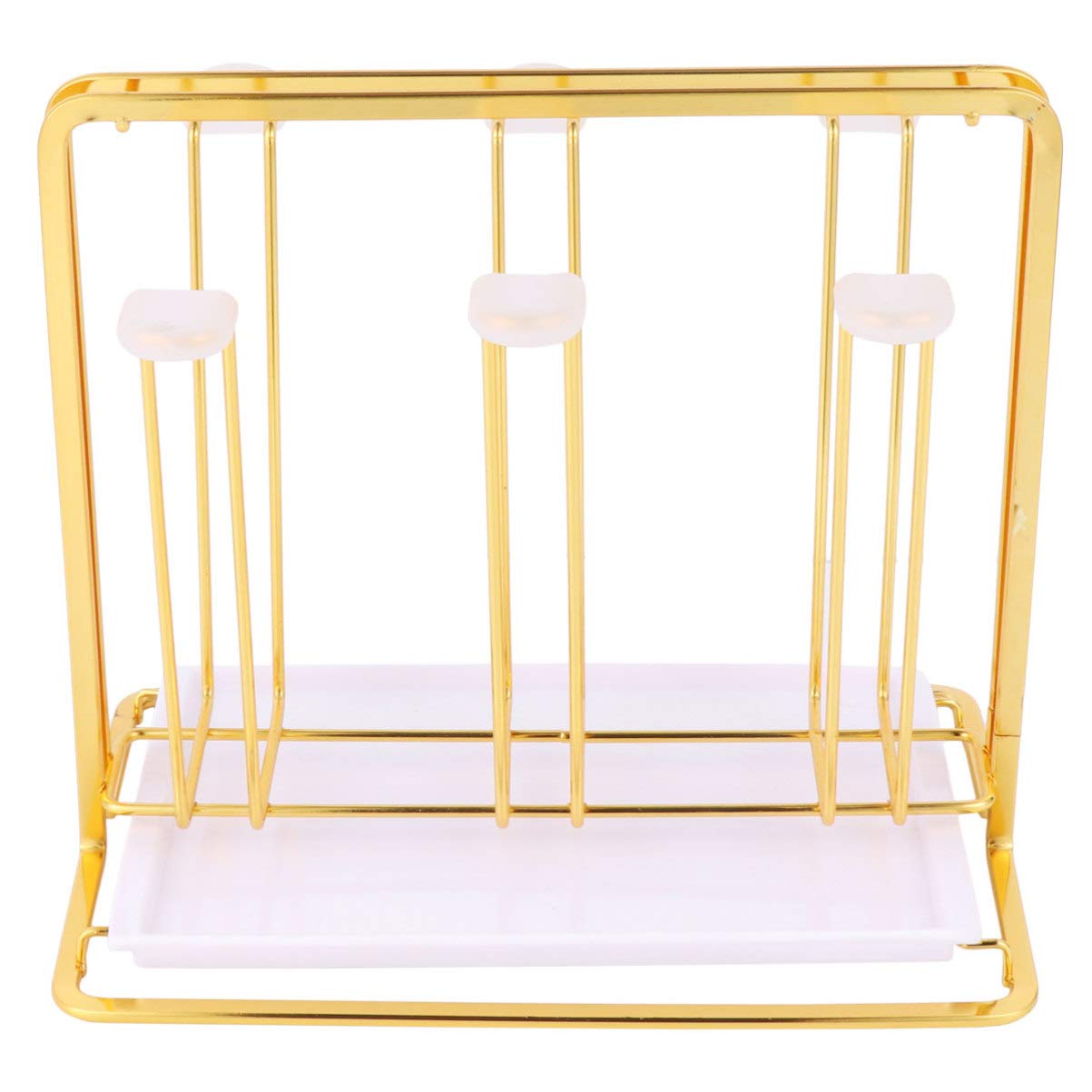 Cabilock Tabletop Wine Glass Rack, Glasses Drying Rack Holder for 6 Cups Mugs Goblets Non-slip Countertop Freestanding Cups Drying Stand with Drain Bottom Tray