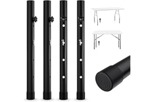 YUEYIN Table Leg Extensions for Straight/Bent Folding Tables, Metal Extenders, Reduces Stooped Work, Improves Back Pain, 4 Levels/Heights Adjustable Risers (4 Pack)