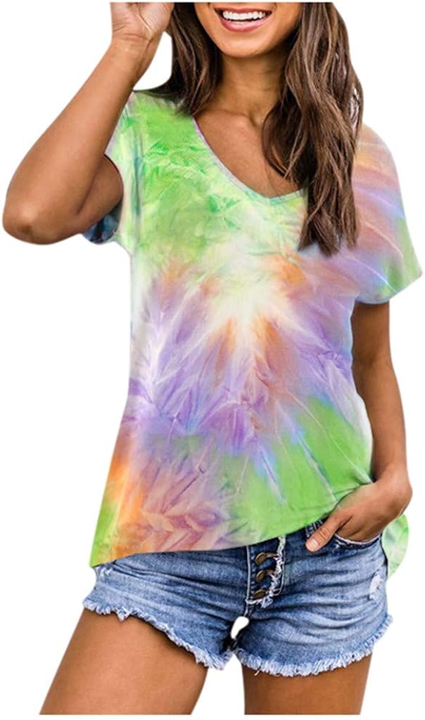 Eduavar Womens Tshirts, Tie Dye Shirt Women Girls Fashion Colorful Tops