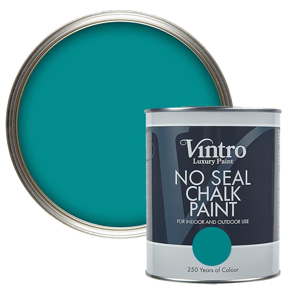 Vintro | No Seal Chalk Paint | Teal | Interior & Exterior Use | Furniture | Walls | Wood | Metal | 1 Litre (Teal)