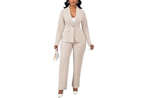 Ophestin Business 2 Piece Pant Suits for Women Dressy Blazer Straight Leg Pantsuit Set Formal Casual Office Work Outfits