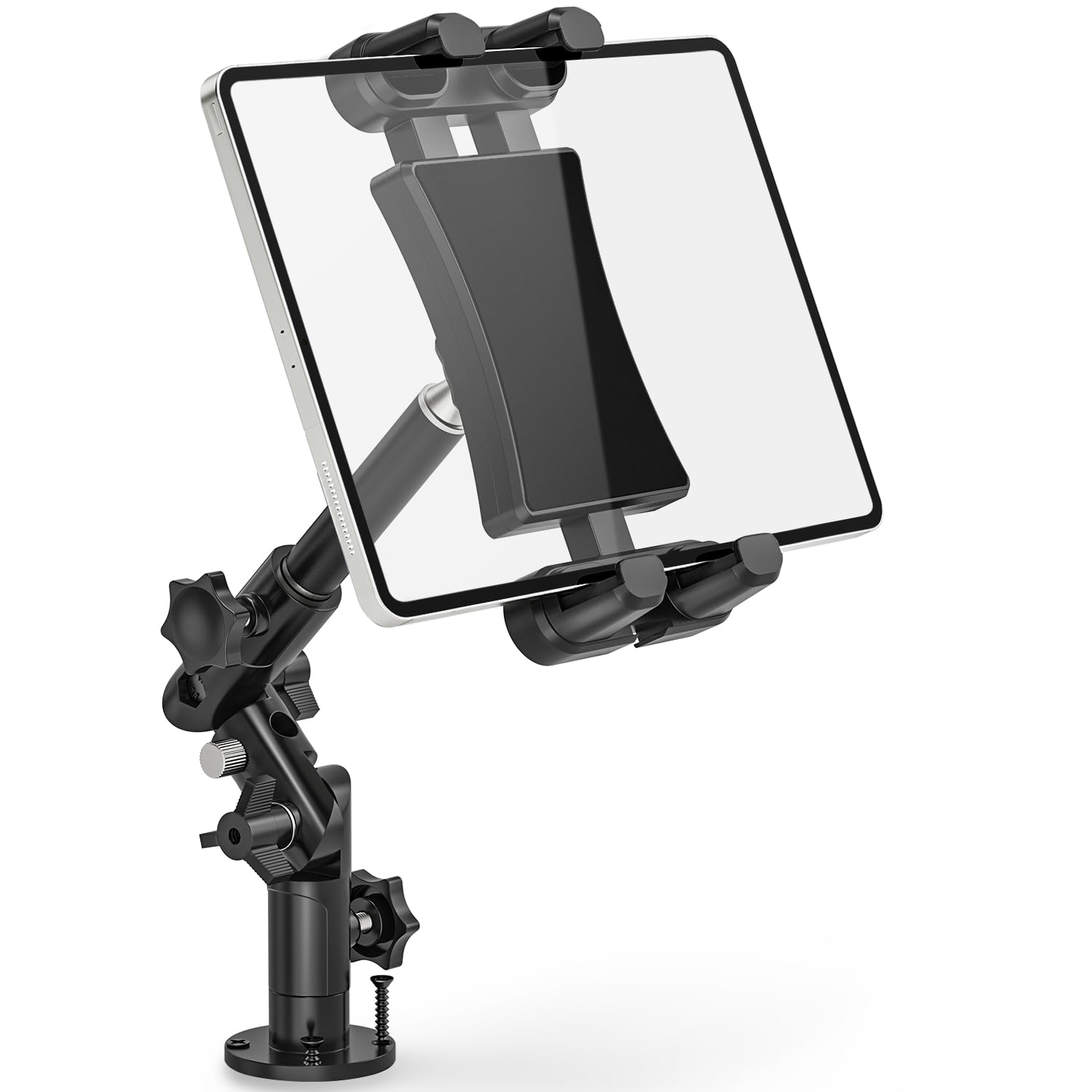 Karoten Tablet Stand, Tablet Truck Mount with 3 Section Metal Arms, Multi-Angle Adjustable, iPad Holder for Tablets and Phones with 4.7-13.5 Inch Screens