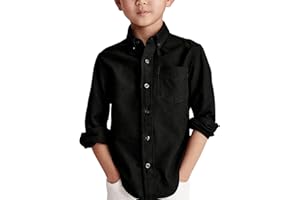 SIMTUOR Boys' Long Sleeve Dress Shirts Classic Collared Button-Down Tshirt Solid Cotton Top with Chest Pocket