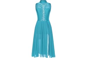 HULIJA Women Lyrical Dance Dress Shiny Sequin Contemporary Modern Dance Costumes Flowy Balllet Leotard