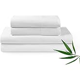 YnM Cooling Bed Sheet Set with 100 Percent Rayon Derived from Bamboo, 400TC Fabric with 2 Pillowcases and Flat Sheet, Deep Pocket Fit 19'', Silky-Soft & Sweat Wicking, 4 Piece (Ca King, White)