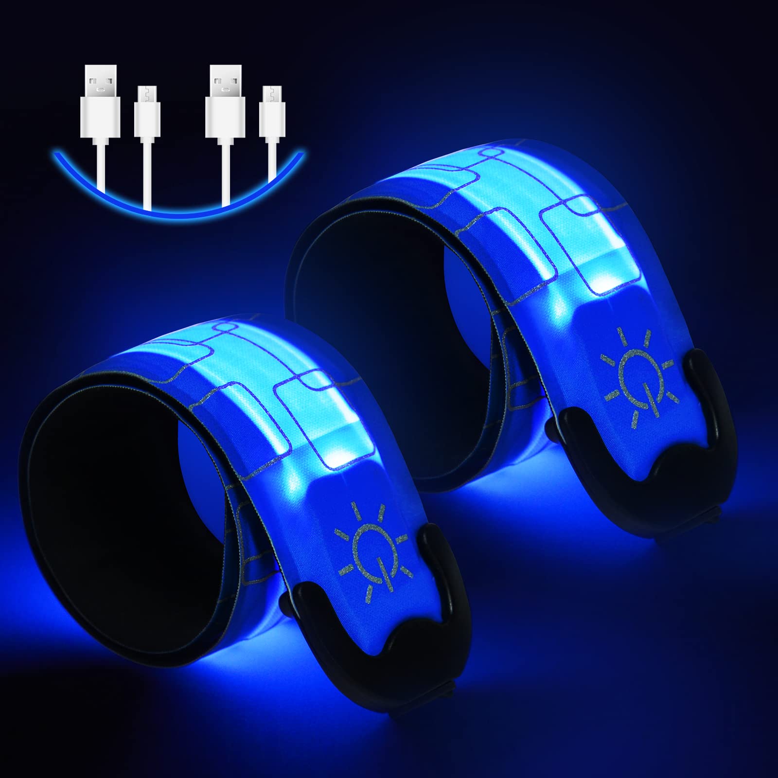 flintronic 2 Packs Light Up Armband LED Slap Safety Armband for Kids Night Walking, LED Luminous Armband Magic Strap for Running, Cycling, Jogging, etc. （Blue）