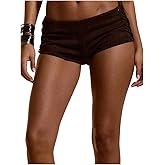 MakeMeChic Women's Cowgirl Suede Micro Mini Shorts Lace Up Low Waisted Y2K Shorts
