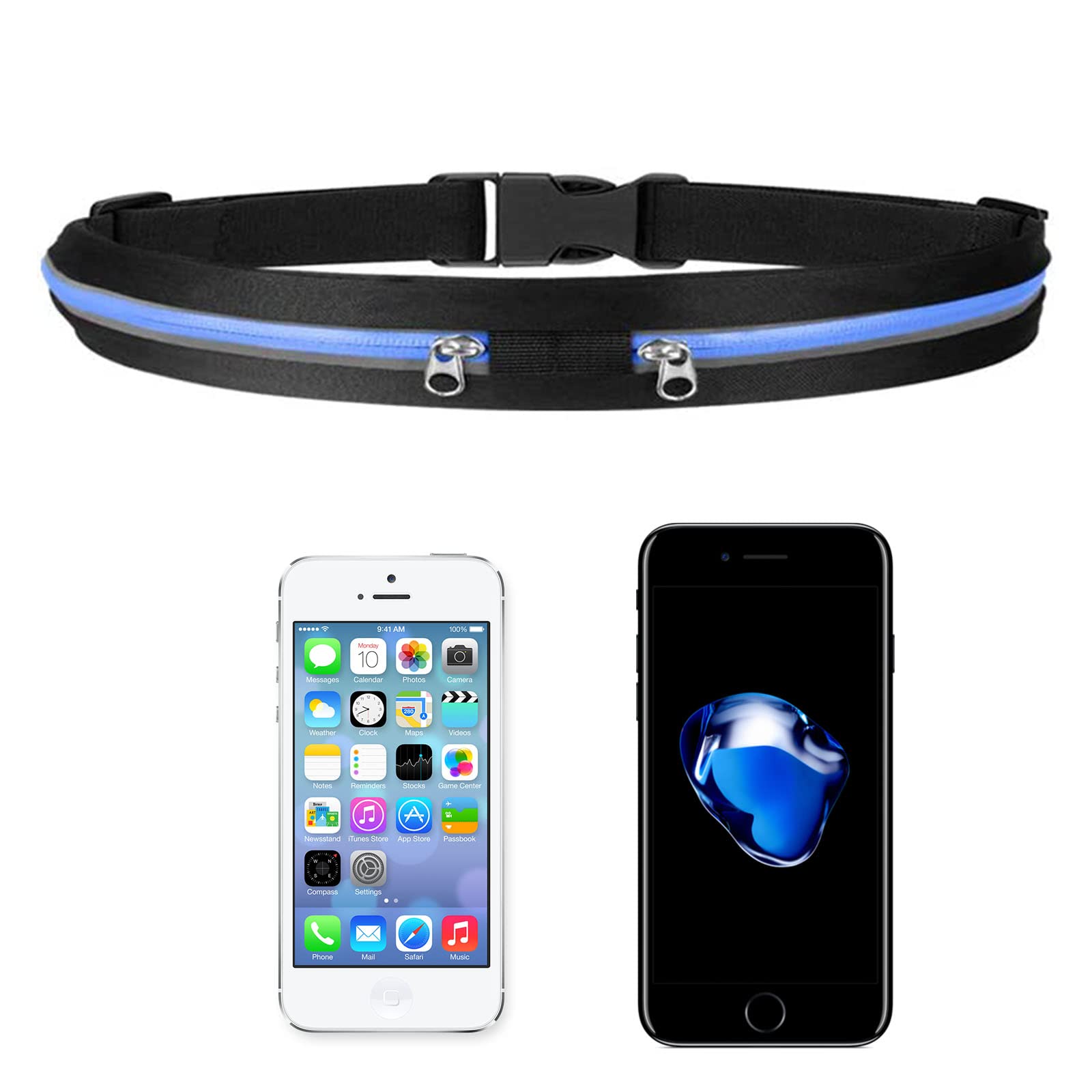 Running Belt, Women Men Dual Pocket Expandable Mobile Phone Holder Bum Bag, Adjustable Waterproof Waist Runner Pouch, Running Waist Pack Fits All Mobile Phones, for Fitness Cycling Hiking Sport