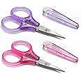 SCAIKTIG Small Craft Scissors, 3" Tiny Travel Scissors Tsa Compliant with Cover, Sharp Scissors all Purpose, Straight Fine Tips Mini Sewing Scissors Set, Precision Detail Paper Cutting, Pink/Purple