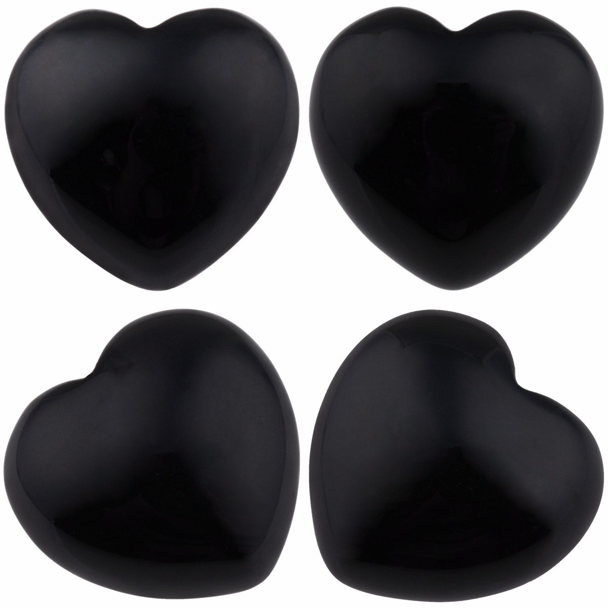 Shanxing Set of 4 25mm Black Obsidian Mini Heart Crystal Stones, Polished Tumbled Black Crystal Puff Pack Love Heart Stone Gift Reiki Crystal Chakra Healing Pocket Stone Black Heart Room Decor