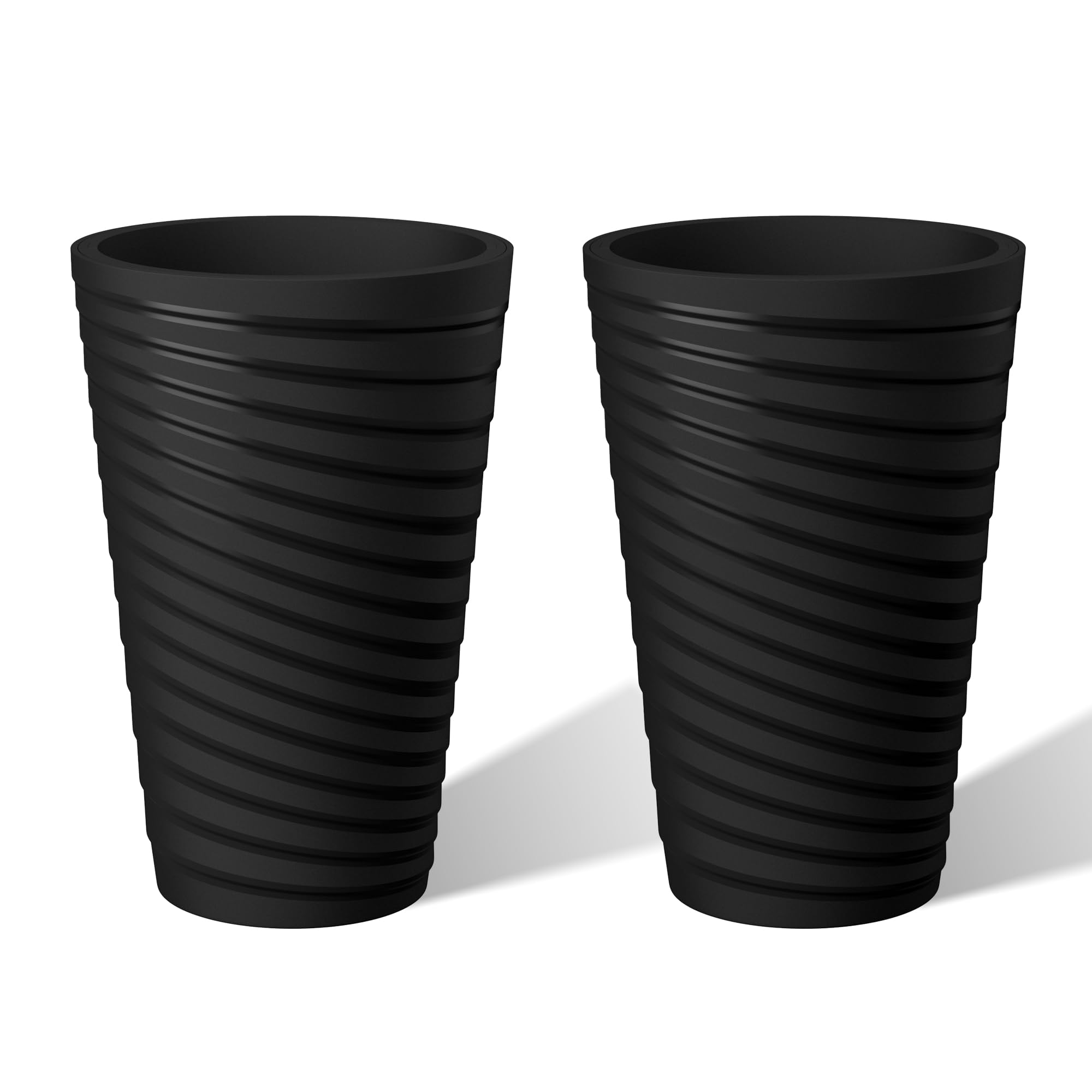 Kante 15 Inch Tall Planter Set of 2, Round Spiral Textured Flower Pots, Decorative Plant Pots for Outdoor Indoor Home Garden Patio (Black) Image Kante 15 Inch Tall Planter Set of 2, Round Spiral Textured Flower Pots, Decorative Plant Pots for Outdoor Indoor Home Garden Patio (Black) Image
