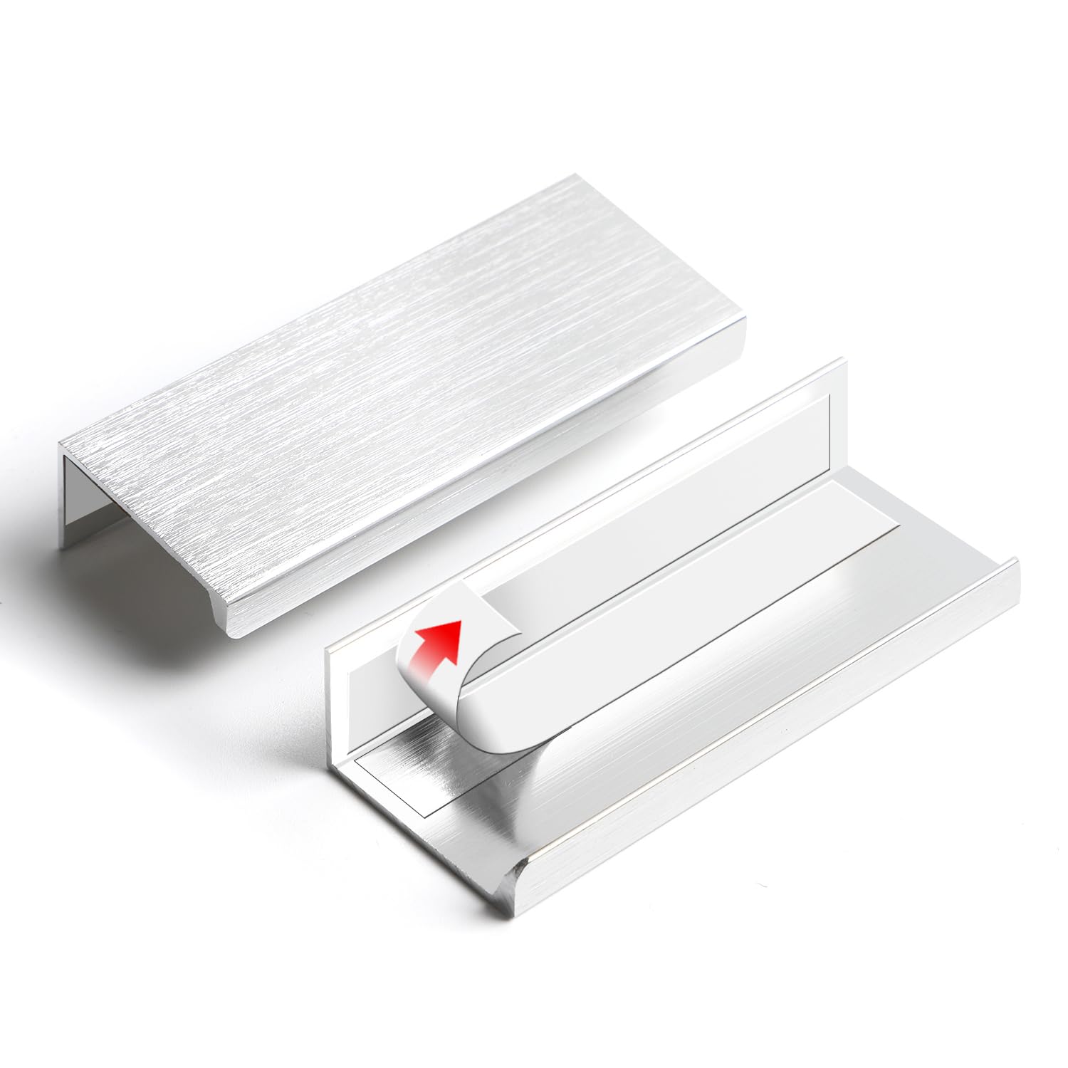 Photo 1 of BaiNong 5 Pack 3 inch self Adhesive Cabinet pulls Silvery Finger pulls for cabinets Stick on Handles Concealed Cabinet Handles Edge pulls for Drawer Pull Seam Drawer Flat