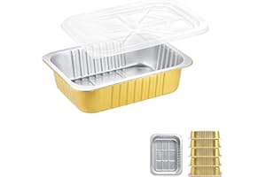 MESTAEK 9"x 6.5" Sturdy Aluminum Foil Pans with Lids (5 Pack), 2X Thicker Heavy Duty for Oven Stove Grill Microwavable Cooking, Baking, Reusable Dishwasherable Disposable Foil Pan, Pot, Container 47oz