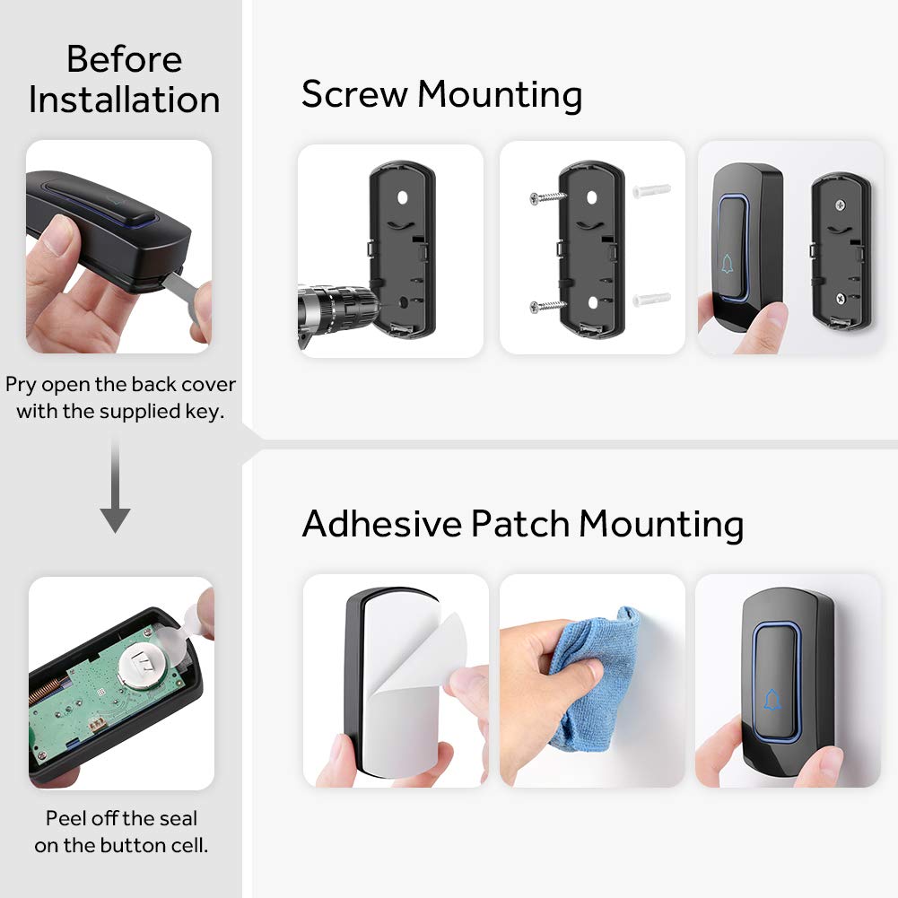 Wireless Doorbell, NOVETE Expandable 52 Chime Door Bell Kit Over 1300ft