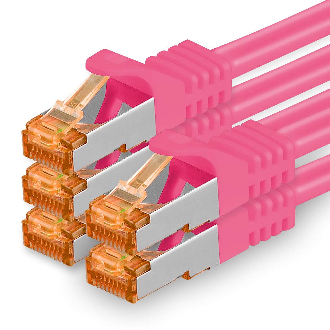 1aTTack.de 5 x 0.5 m - Magenta - Cat7 Ethernet Network Cable Cat7 Cat 7 10 GB/s SFTP - RJ45 Ethernet LAN DSL Router Modem