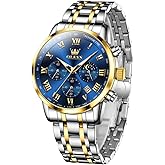 OLEVS Mens Stainless Steel Chronograph Watch, Big Face Roman Numerals Date Analog Quartz Dress Watches for Men, Fashion Multifunctional Waterproof Luminous Hands Men's Wristwatch