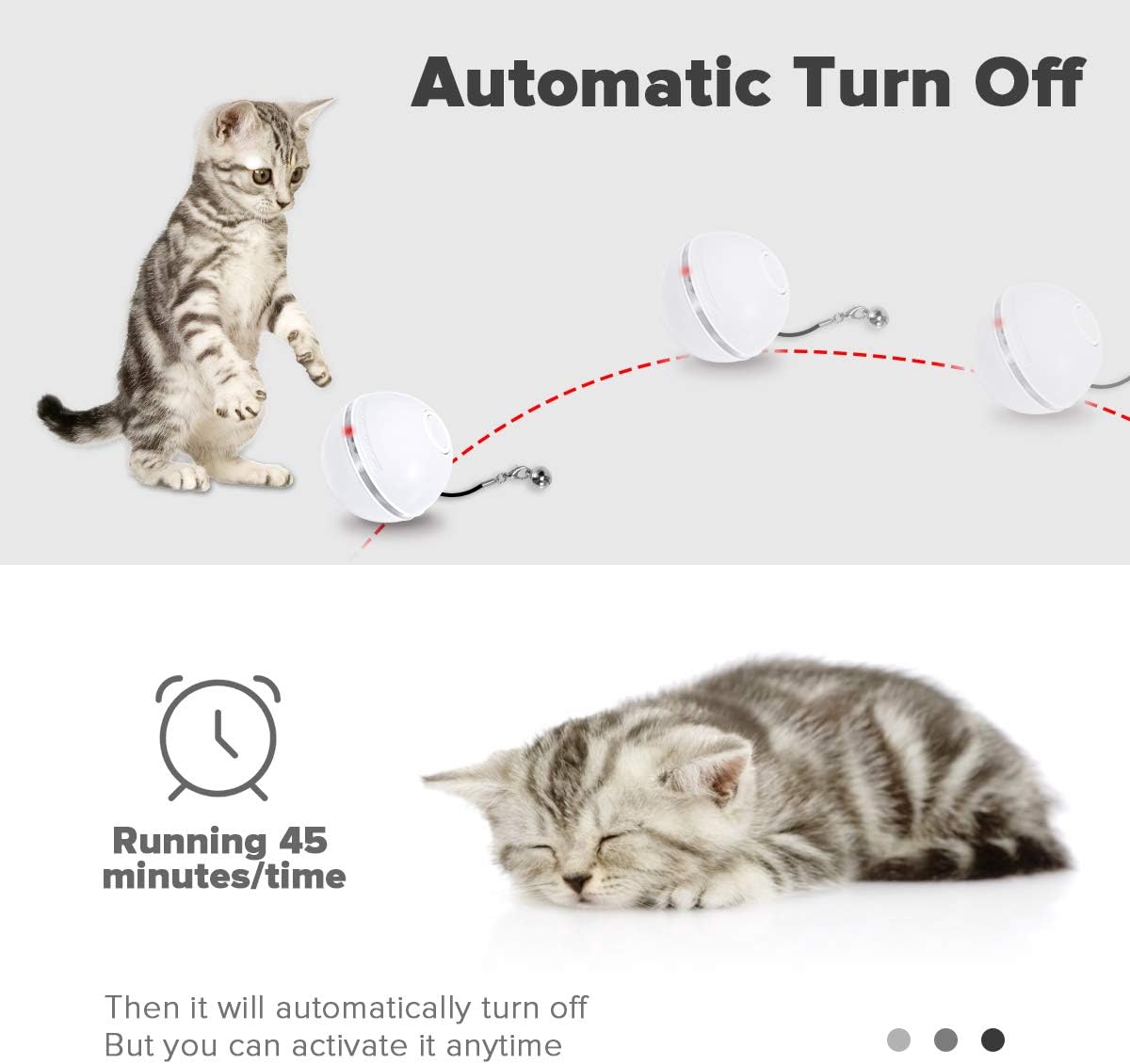 Feeko Interactive Cat Toys for Indoor Cats, Automatic Rolling Kitty Toys, Build-in Catnip Spinning Color Led Light, USB Charging Timing Motion Ball with Feather/Bells Toys for Cats/Kitten (White) : Pet Supplies