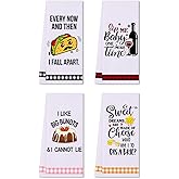 LXOMILL Funny Kitchen Towels, Cute Decorative Dish Towels Sets, Absorbent Waffle Hand Towels, Housewarming Gifts for New Home, Women, Mom, Set of 4, Funny House Warming Presents, Hostess Gifts