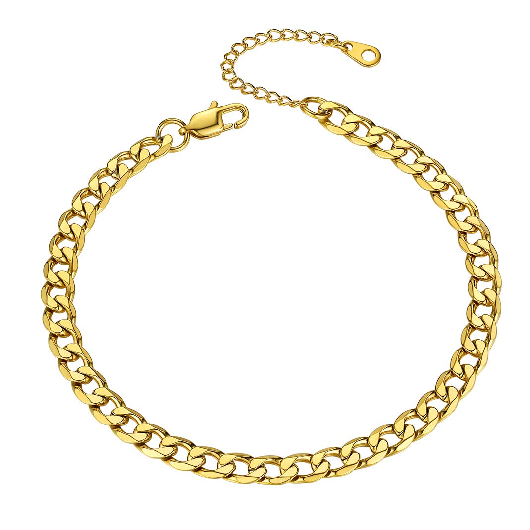 GoldChic Cuban Ankle Bracelet For Women, 6mm Gold Curb Anklet Foot Jewellery, 10 inches