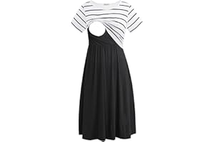 Smallshow Women's Short Sleeve Patchwork Nursing Dresses for Breastfeeding