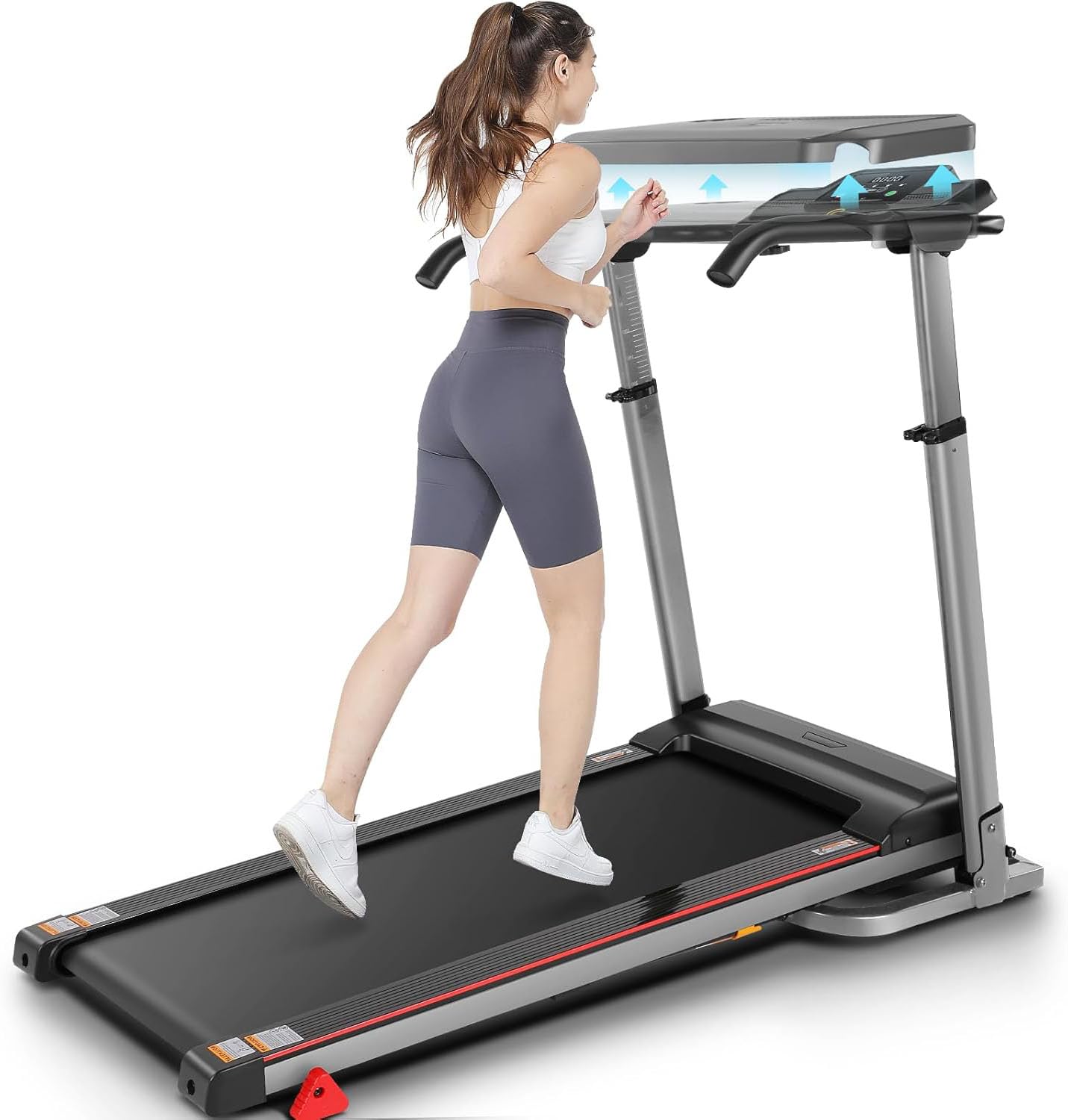 Treadmill with Desk Workstation & Adjustable Height, 300 LBS Weight Capacity, Folding Treadmill with 3 Level Incline, Bluetooth Speaker & App, Portable 2.5HP Walking Pad with Desktop for Home Office
