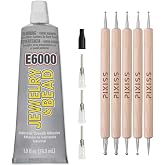E6000 Adhesive Rhinestones Glue for Crafts, DIY Projects, Makeup, Shoes &amp; Jewelry Making - Clear Glue with Precision Tips &amp; 5 Dotting Pen Tool