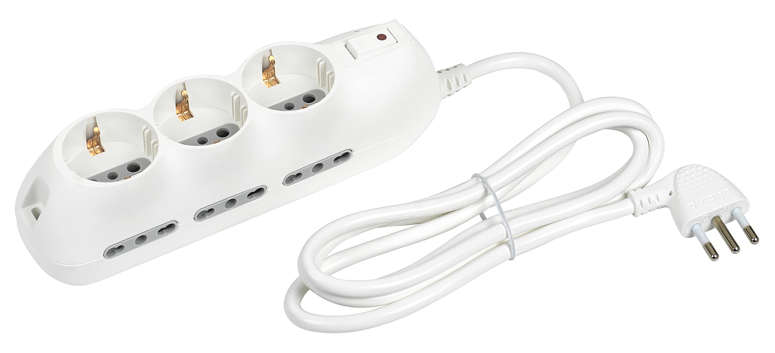 BTicino Multisocket Slot 9 - 6 Bypass Presses 10/16A + 3 German P30 Standard Sockets - 10A Plug