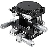 BOVZOR 2.36"x2.36" Precision XYZR 4 Axis Manual Linear Positioning Stage | Industrial Aluminum Alloy Construction, 29.4N Load Capacity, Cross Roller Guide, 60x60mm Table Size, For Optical Instruments