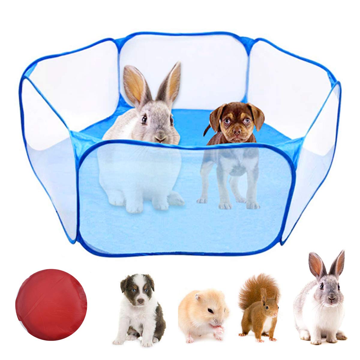 WEONE Portable Small Animals Playpen, Foldable Pet Pens, Breathable & Transparent Pet Exercise Fence for Guinea Pigs, Rabbits, Hamsters, Chinchillas, Hedgehogs, Cats - Blue