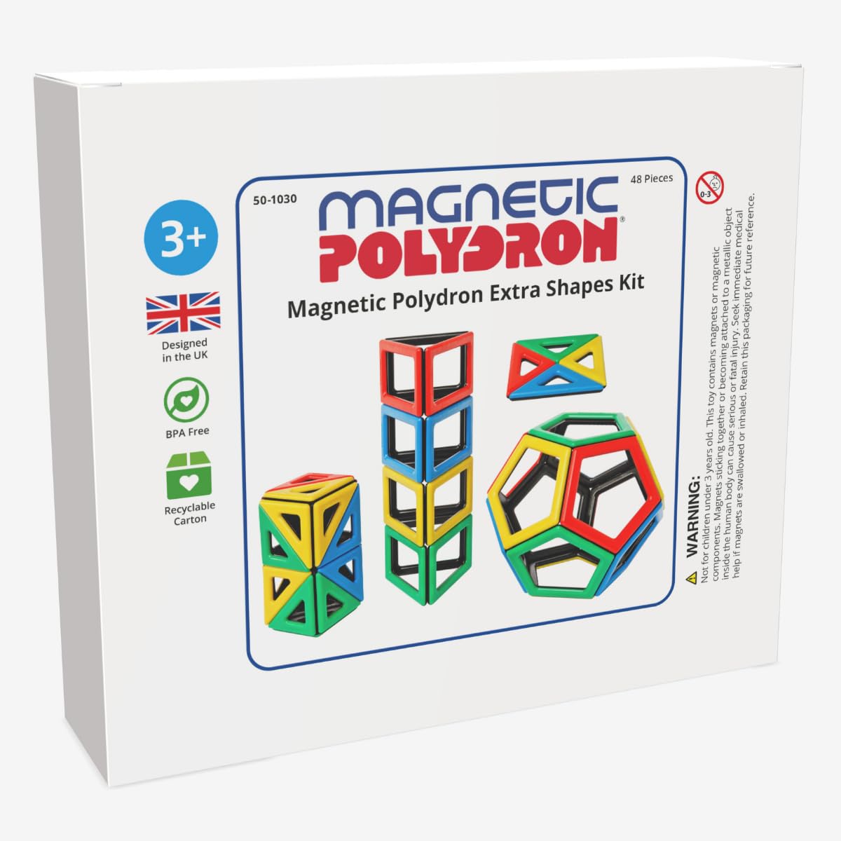Polydron 50-1030 Magnetic Extra Shapes Set - 48 Piece Magnetic Building Construction Education Learning Toy, above 3 years