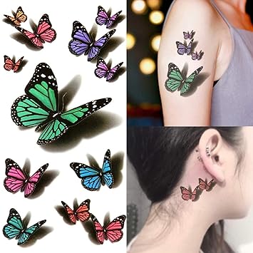 Amazon Com Oottati Small Cute Fake Waterproof Women Temporary Tattoo 3d Green Purple Butterfly 2 Sheets Beauty