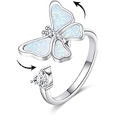 Butterfly Ring S925 Sterling Silver Opal Butterfly Anxiety Ring Spinner Fidget Adjustable Ring Jewelry Gifts For Women Female