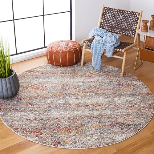 SAFAVIEH Valencia Collection 6'4" Round Beige/Rust VAL517P Boho Chic Distressed…