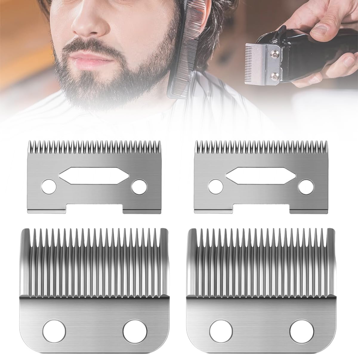 2 Set Professional Replacement Clipper Blades, 2 Holes Adjustable Hair Clippers Parts Blades, Hair Trimmer Replacement Blade, Detachable Stainless Steel Ceramic Blade, for Barbers(Silver)