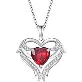 FJ Heart Angel Wings Pendant Necklace 925 Sterling Silver Birthstone Jewelry Gifts for Women