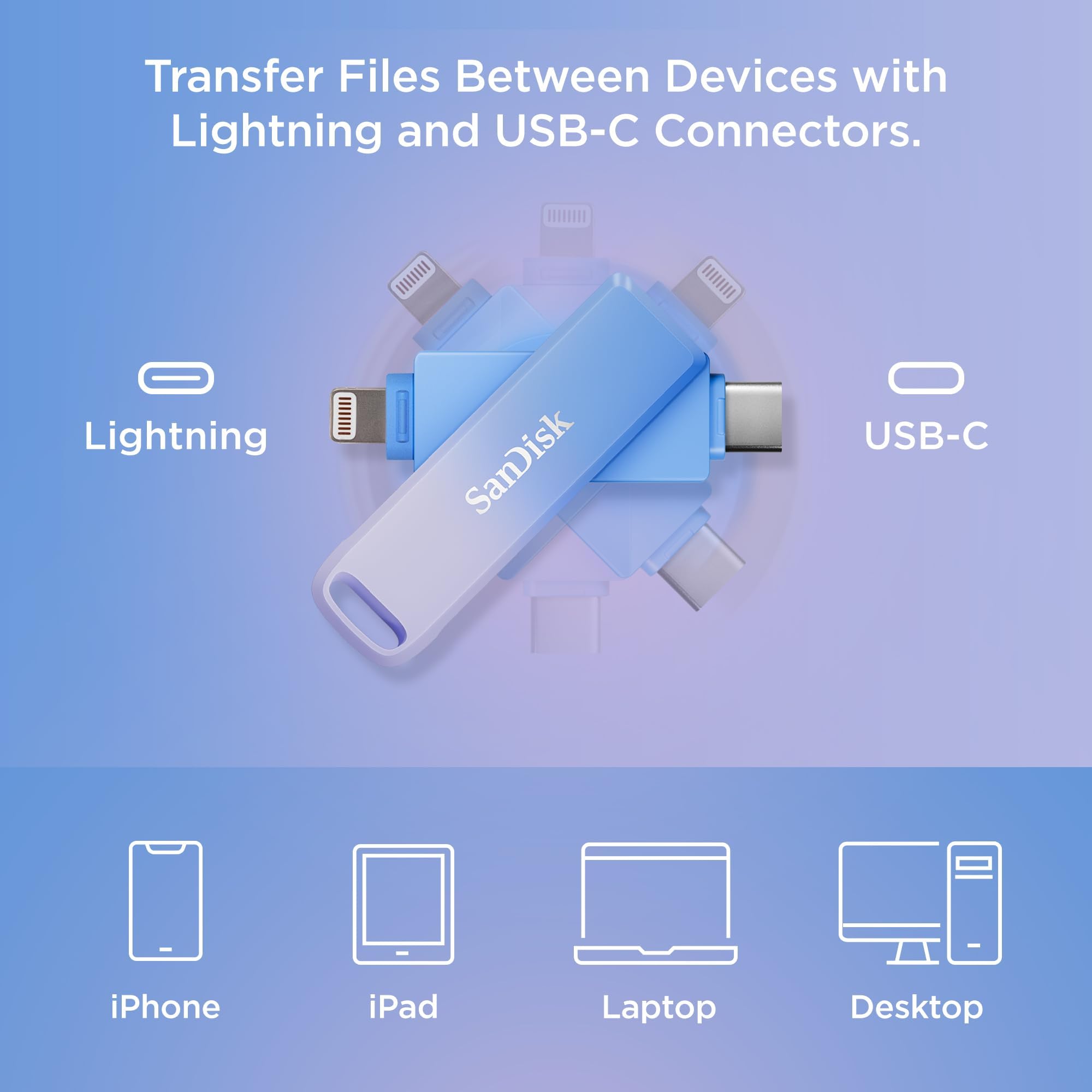 SanDisk 256GB Creator Phone Drive - for iPhone, iPad, Laptop & Mac - Includes USB Type-C and Lightning Connectors - Automatic Backup, 3 Months of Adobe Lightroom Included - SDIXD0N-256G-GN6TP